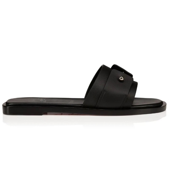 Christian Louboutin Chambelimule Donna Flat Black Calf Leather Slide Sandal 35 - Picture 3 of 15